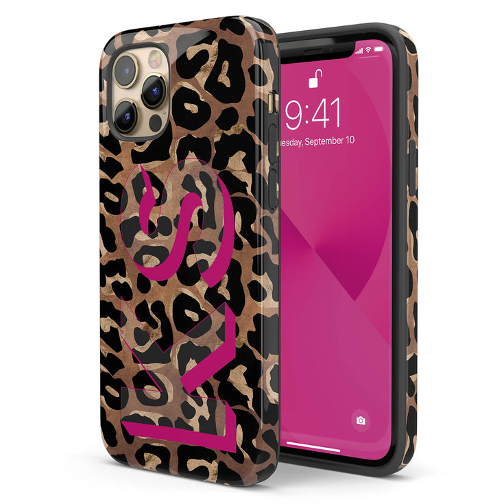 Wild Metallic Leopard 3D Initials iPhone Case