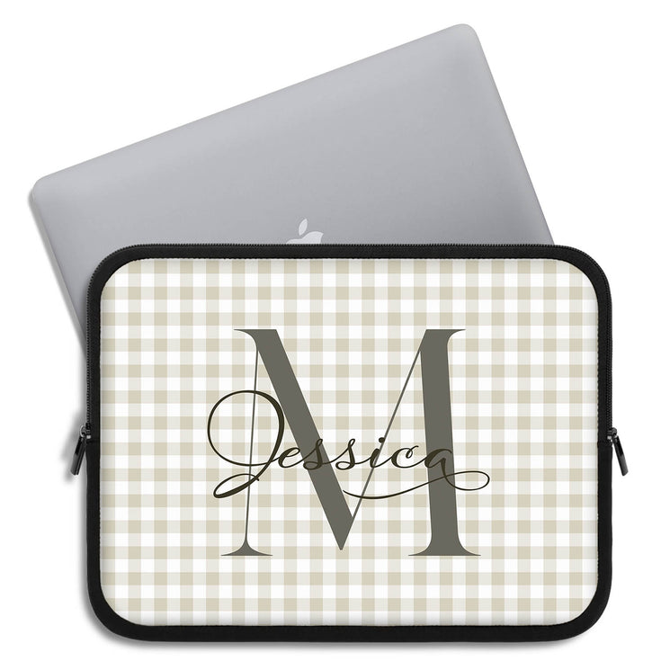 Personalized Gingham Name & Initials Laptop Sleeve