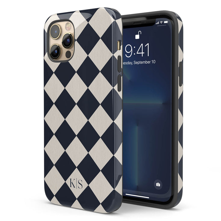 Custom Initials Argyle Checkerboard iPhone Case