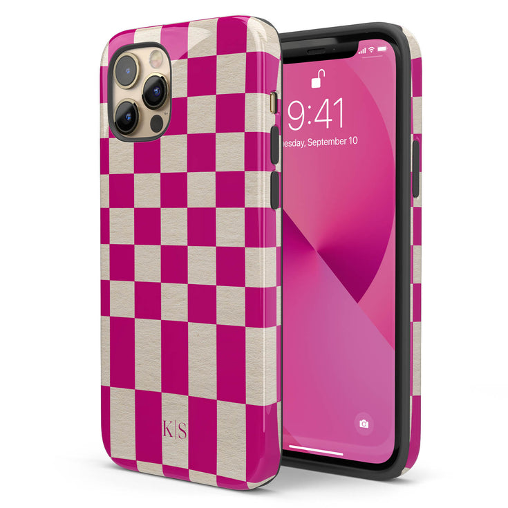 Custom Initials Retro Checkerboard iPhone Case