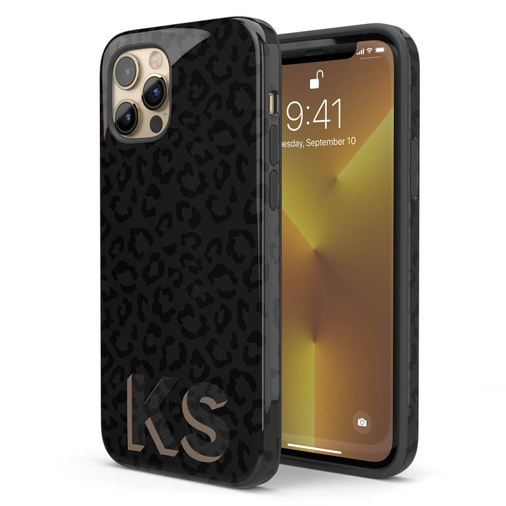 Custom 3D Initials Dark Leopard iPhone Case - Centered