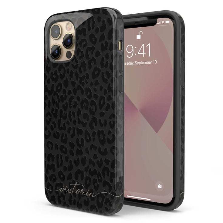 Leopard Custom Calligraphy Name iPhone Case - Horizontal