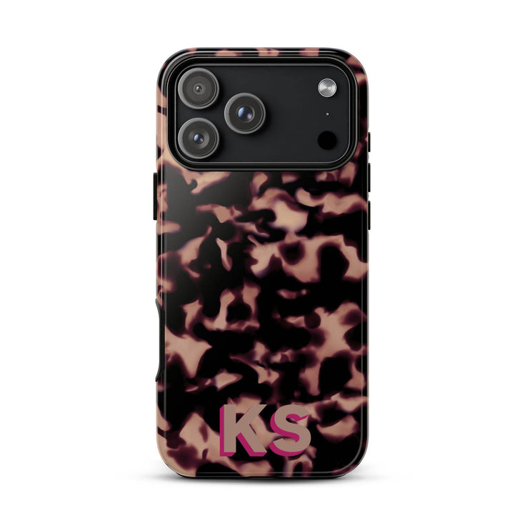 3D Custom Initials Dark Tort iPhone Case - Centered