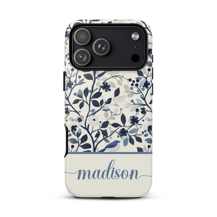Custom Name Blue Bird & Flower iPhone Case