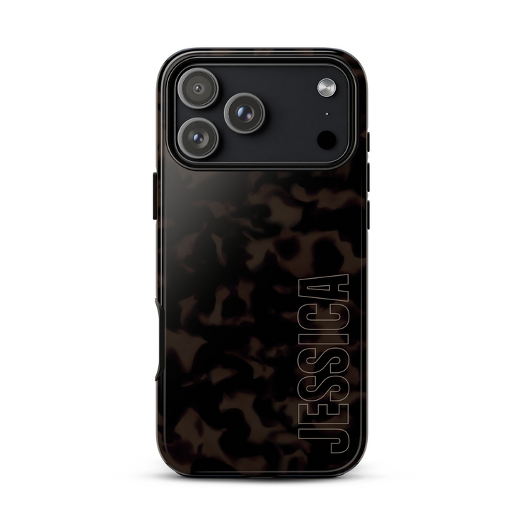 Custom Name Dark Tortoiseshell iPhone Case - Vertical