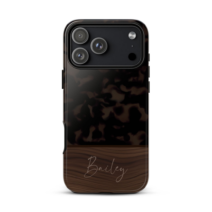 Custom Wood Name Dark Tortoiseshell iPhone Case