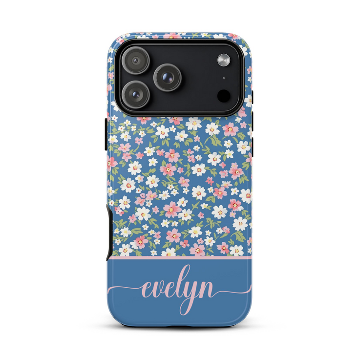 Custom Name Tiny Blue Floral iPhone Case