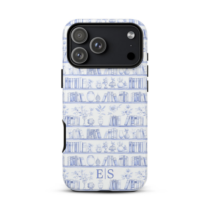 Custom Initials Toile Bookshelf Floral iPhone Case