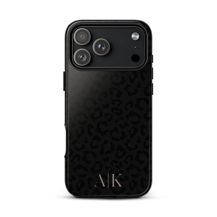 Black Leopard Custom Initials iPhone Case