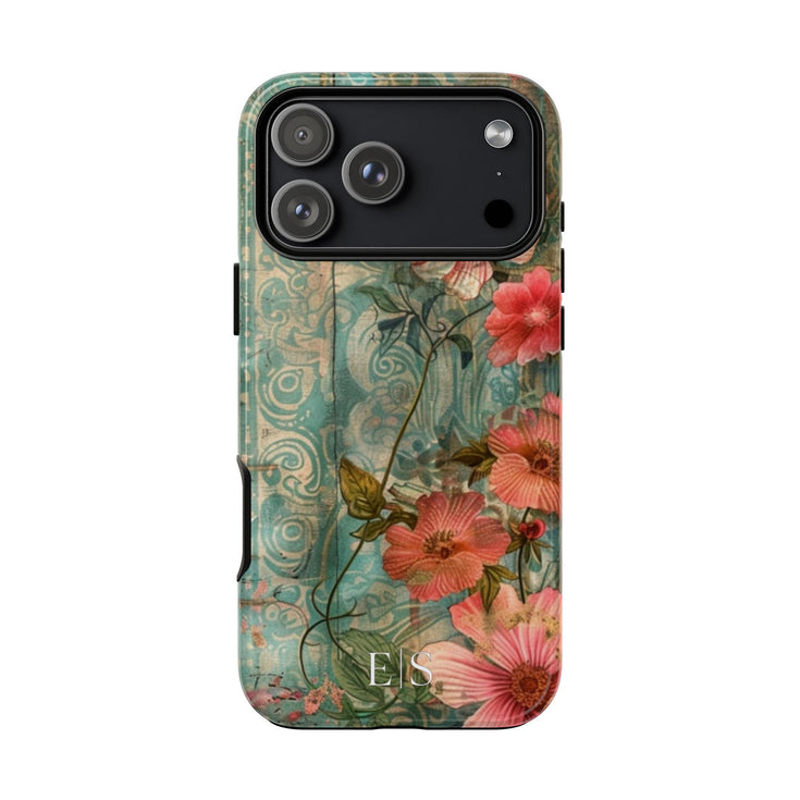 Custom Initials Boho Chic Vintage Floral iPhone Case