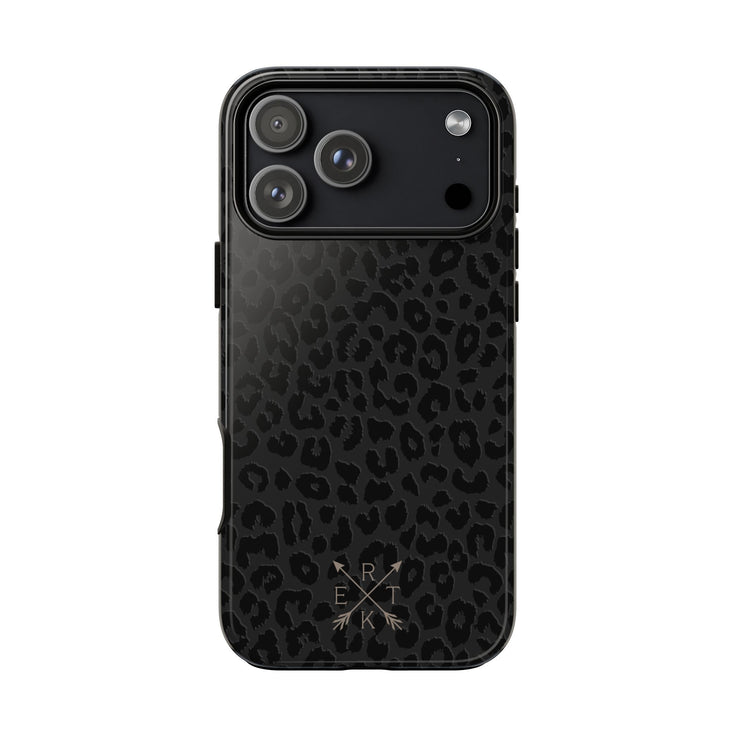 Dark Leopard Crossed Arrows Initials iPhone Case