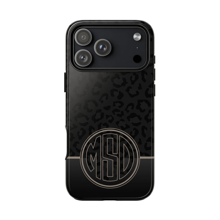Dark Leopard Round Monogram iPhone Case