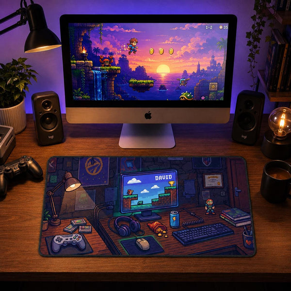 Personalized Retro Gamer Desktop Desk Mat