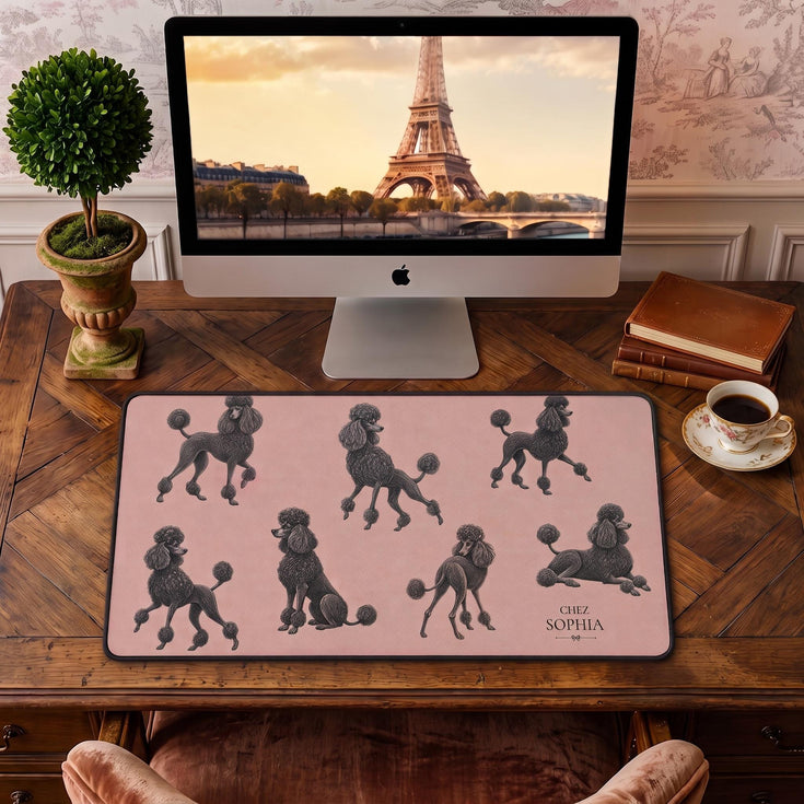Personalized French Poodles Desk Mat
