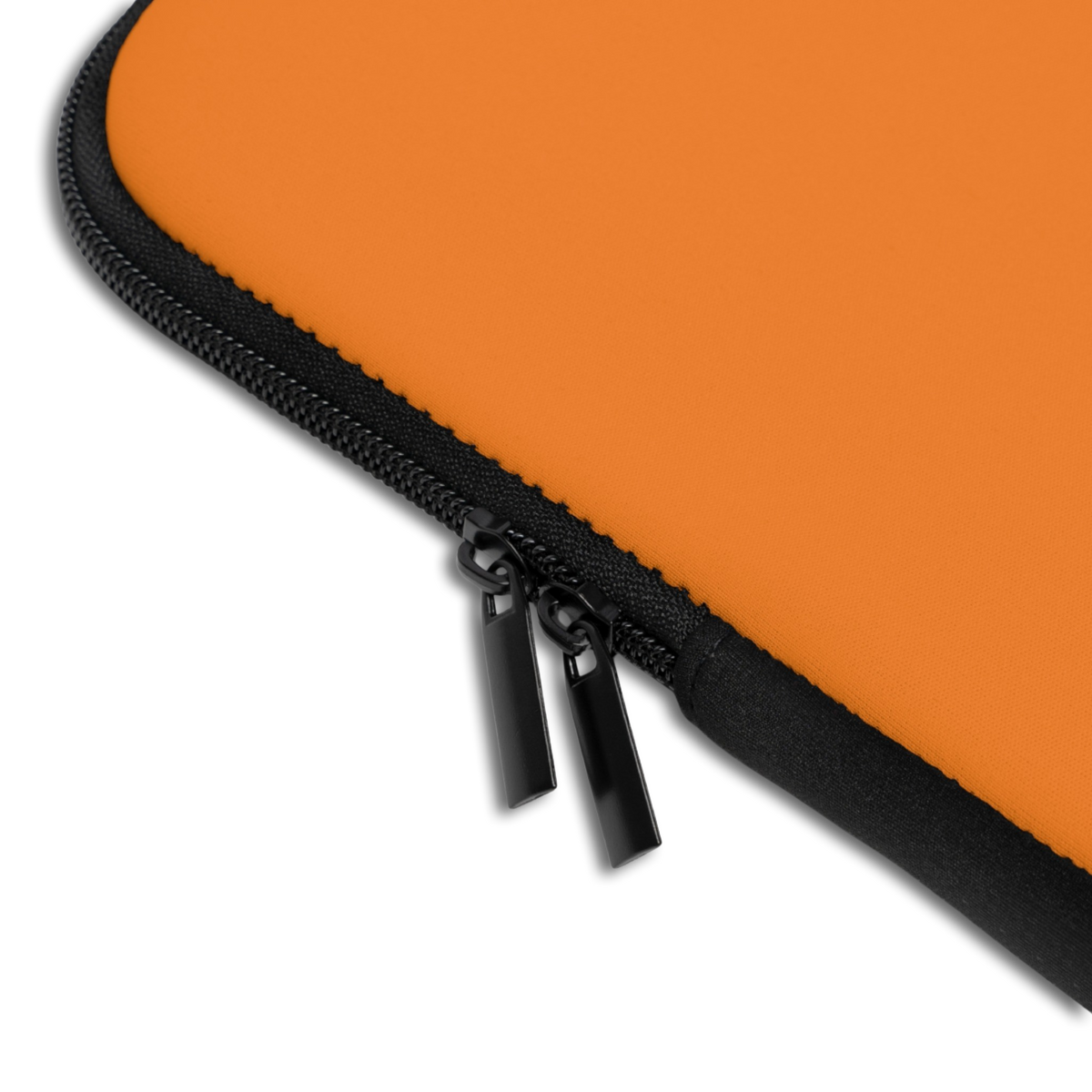 Close-up of the Personalized Cat Mood Laptop Sleeve sleeve corner showing the printed design, the padded edge and the dual zipper pulls