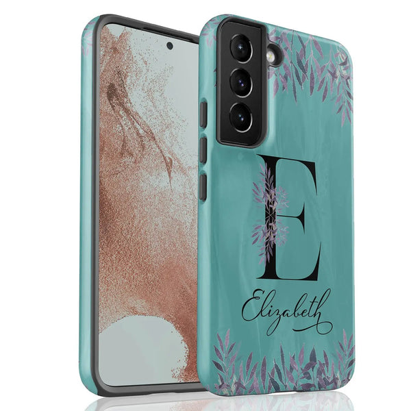 Monogram Teal & Purple Flowers Galaxy Case