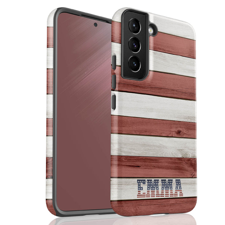 Wooden American Flag Custom Name Galaxy Case