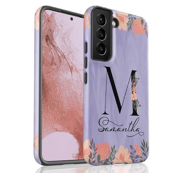 Floral Purple Monogram Custom Name Galaxy Case