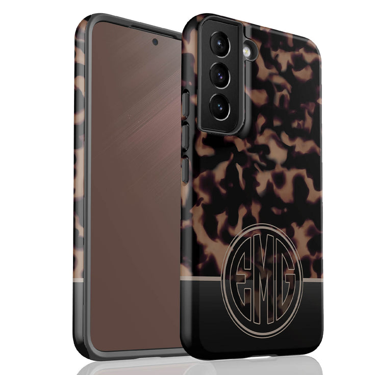 Dark Tortoiseshell Round Monogram Galaxy Case