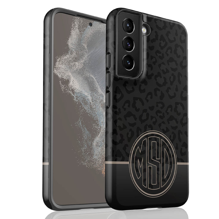 Dark Leopard Round Monogram Galaxy Case