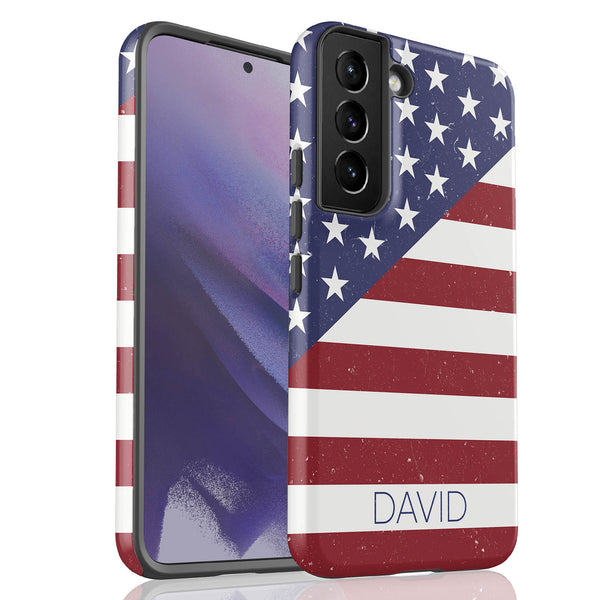 Diagonal American Flag Custom Name Galaxy Case