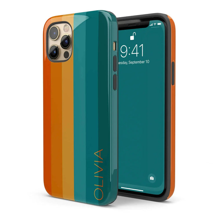 Orange & Teal Rainbow Custom Name iPhone Case