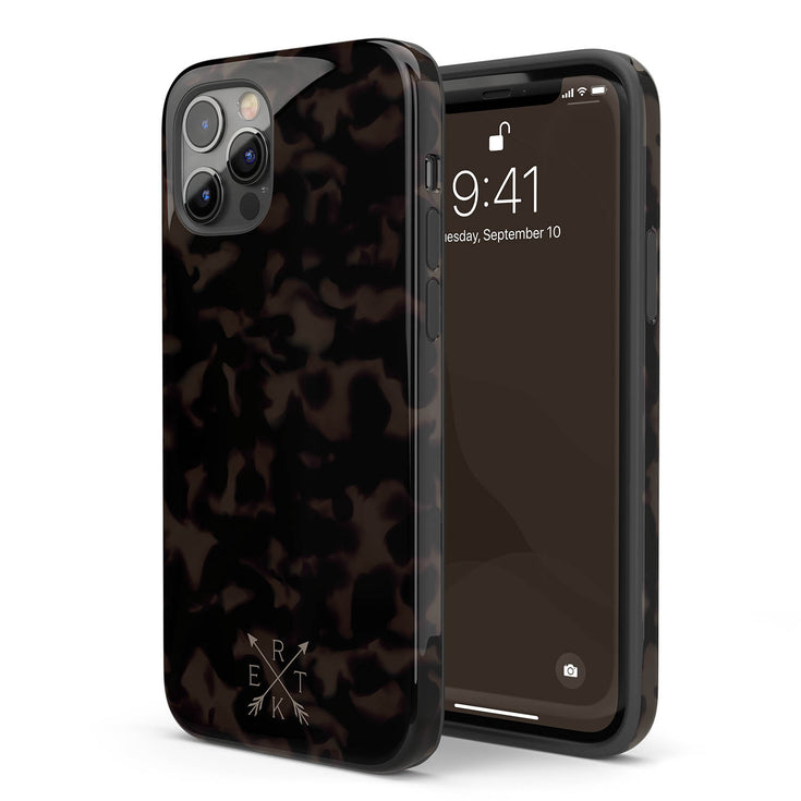 Dark Tortoiseshell Custom Crossed Arrows Initials iPhone Case