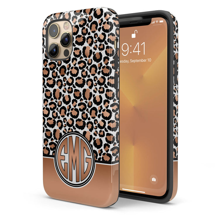 Golden Leopard Personalized Monogram iPhone Case