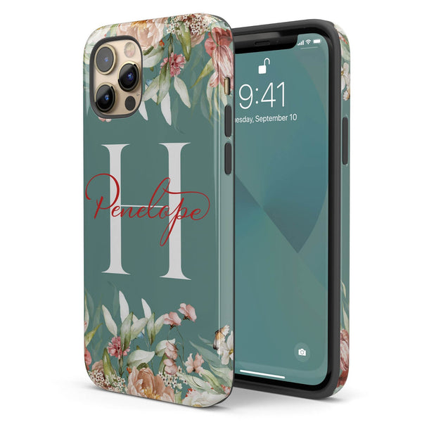 Blushing Flowers Monogram Custom Name iPhone Case