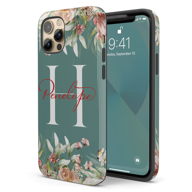Blushing Flowers Monogram Custom Name iPhone Case