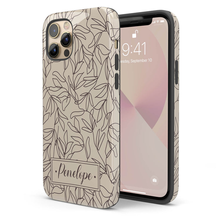 Boho Line Art Flowers Custom Name iPhone Case