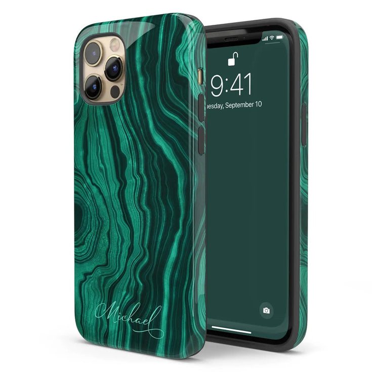 Malachite Marble Agate Custom Name iPhone Case