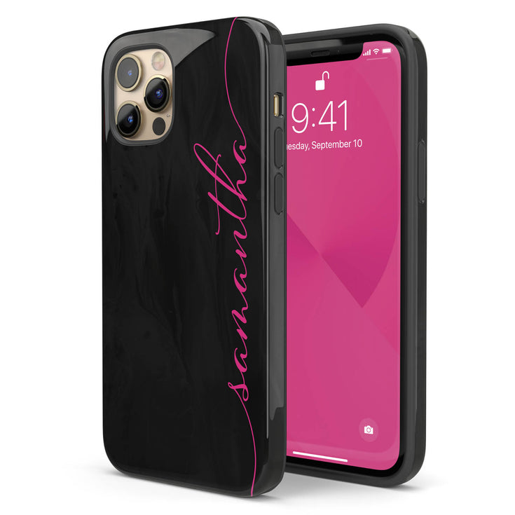 Personalized Name Calligraphy iPhone Case - Black & Hot Pink