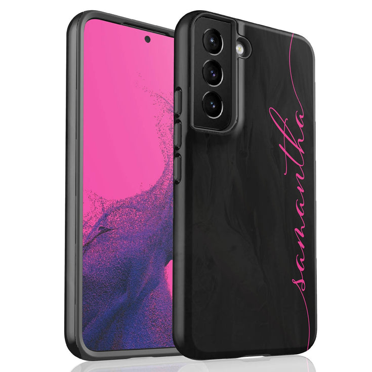 Personalized Name Calligraphy Galaxy Case - Black & Hot Pink