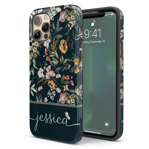 Elegant Flowers Custom Name iPhone Case
