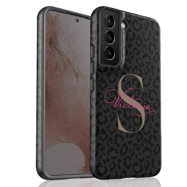 Monogram Personalized Dark Leopard Galaxy Case - Hot Pink