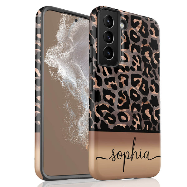 Wild Metallic Leopard Custom Name Galaxy Case - Grey