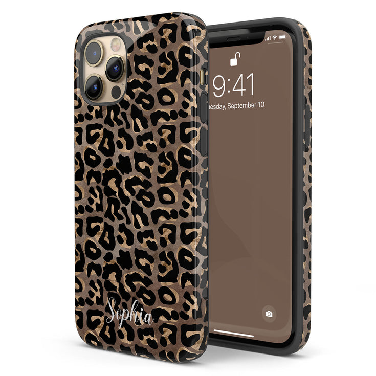 Metallic Leopard Personalized Name iPhone Case