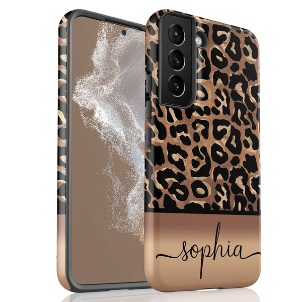 Wild Metallic Leopard Custom Name Galaxy Case - Gold
