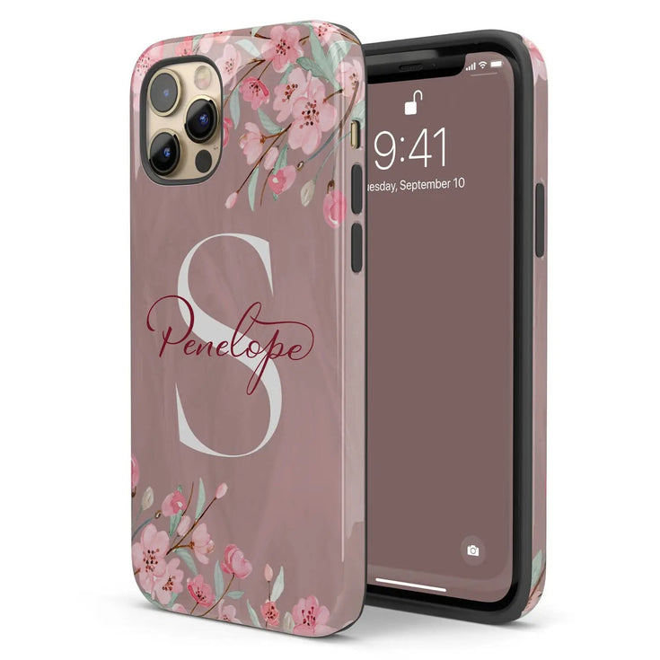 Cherry Blossom Monogram Personalized iPhone Case