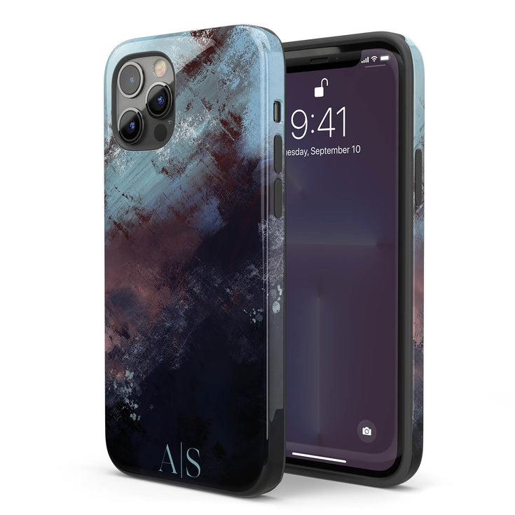 Dark Abstract Oil Paint Custom Initials iPhone Case