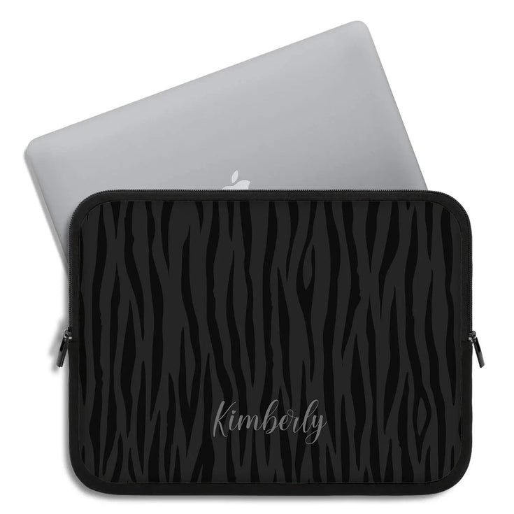 Dark Zebra Custom Name Laptop Sleeve