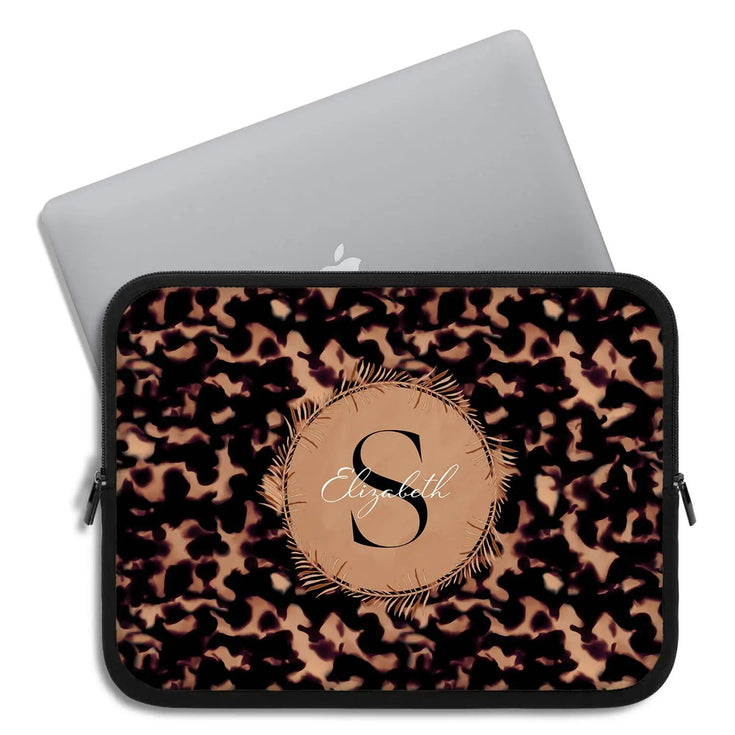 Tortoiseshell Monogram Custom Name Laptop Sleeve