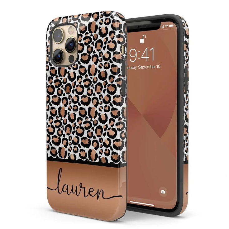 Golden Leopard Personalized Name iPhone Case
