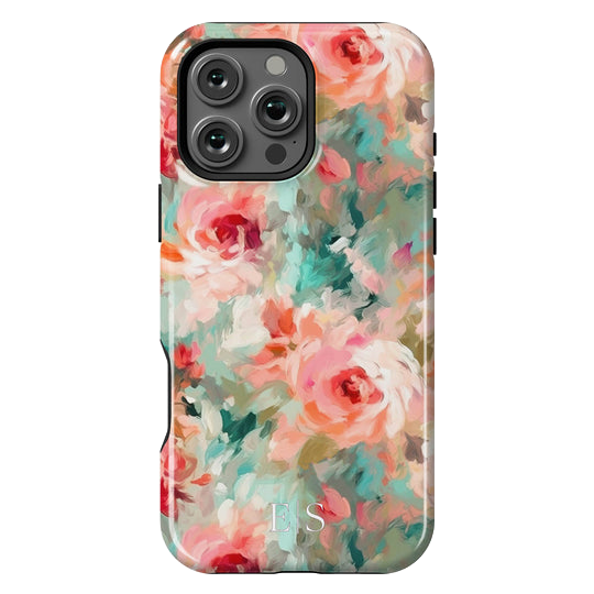 Painterly floral phone case with ES initials